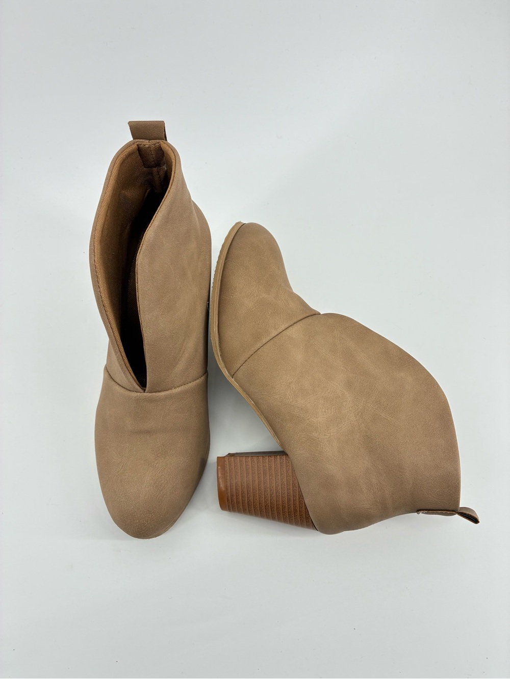 Women's Slip On Tan Ankle Booties with Block Heel